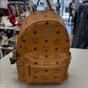 MCM Tan Backpack with Gold Details